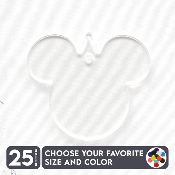 25 Units Acrylic Keychains Mouse Head with Hat 1/8" Thick – Clear or Solid Color – (Size 2.5") Made in USA