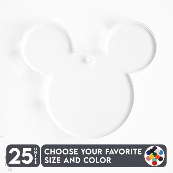 25 Units Acrylic Keychains Mouse Head 1/8" Thick – Clear or Solid Color – (Size 2.5") Made in USA