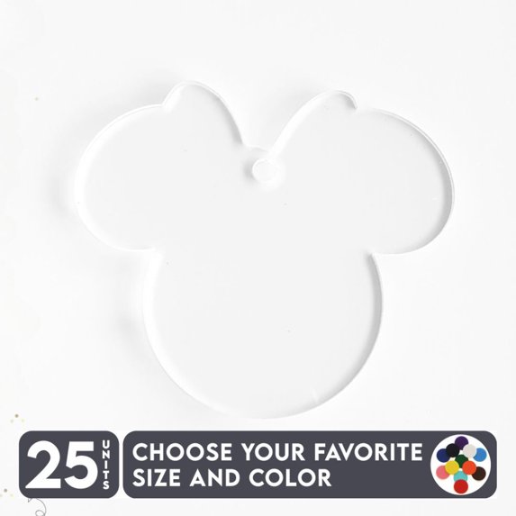 25 Units Acrylic Keychains Mouse Head with Ribbon 1/8" Thick – Clear or Solid Color – (Size 2.5") Made in USA