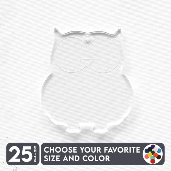 25 Units Acrylic Keychains Owl 1/8" Thick – Clear or Solid Color – (Size 2.5") Made in USA