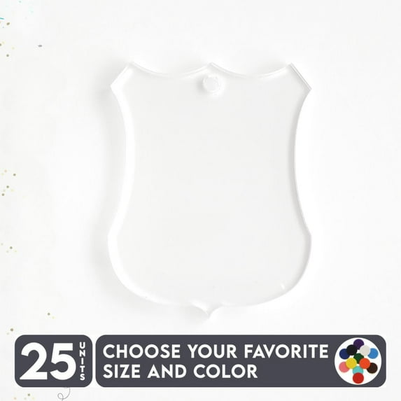 25 Units Acrylic Keychains Police Badge 1/8" Thick – Clear or Solid Color – (Size 2.5") Made in USA