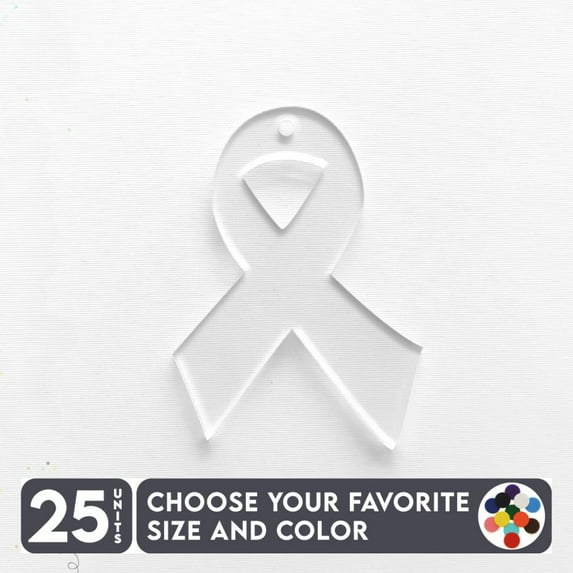 25 Units Acrylic Keychains Ribbon Symbol 1/8" Thick – Clear or Solid Color – (Size 2.5") Made in USA