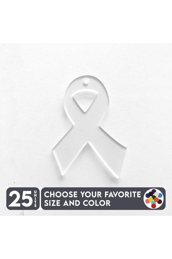 25 Units Acrylic Keychains Ribbon Symbol 1/8" Thick – Clear or Solid Color – (Size 2.5") Made in USA