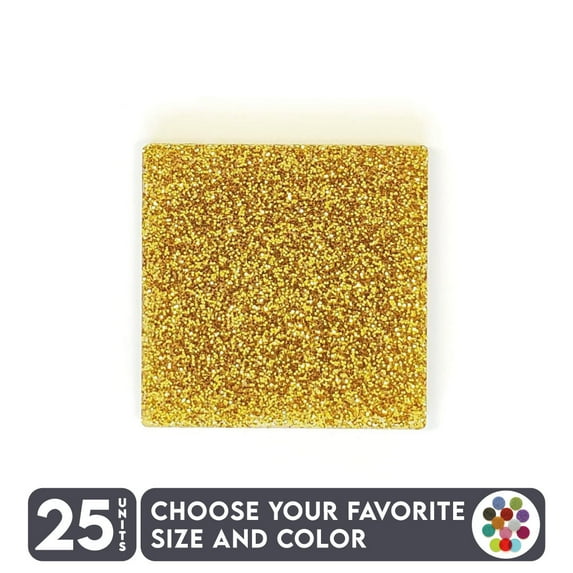 25 Units Acrylic Square Blanks , 1/8" Thick - Glitter Colors - (Size 5") Made in USA