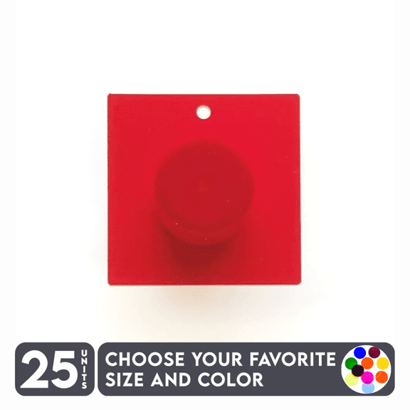 25 Units Acrylic Square Blanks With Hole 1/8" Thick – Tranlucent Colors – (Size 1") Made in USA