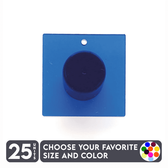 25 Units Acrylic Square Blanks With Hole 1/8" Thick - Tranlucent Colors - (Size 4") Made in USA