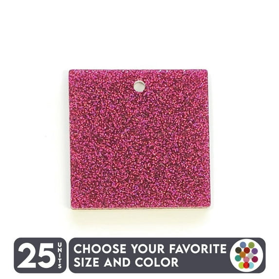 25 Units Acrylic Square Blanks with Hole 1/8" Thick – Glitter Colors – (Size 2") Made in USA