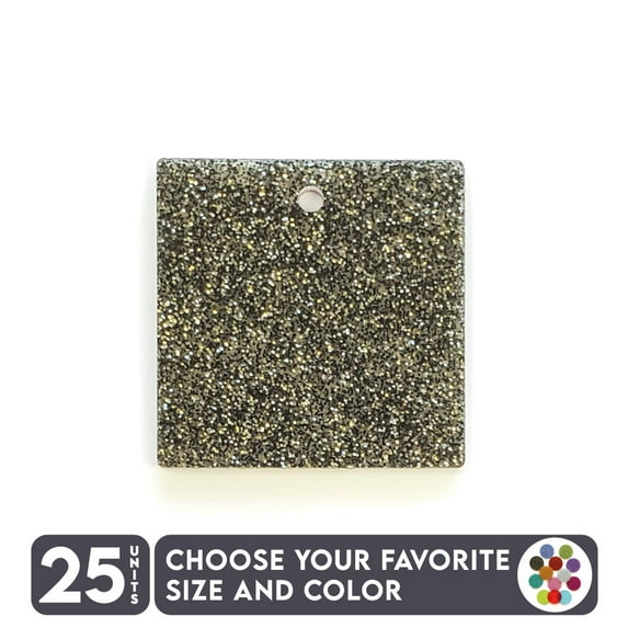 25 Units Acrylic Square Blanks with Hole 1/8" Thick - Glitter Colors - (Size 4") Made in USA