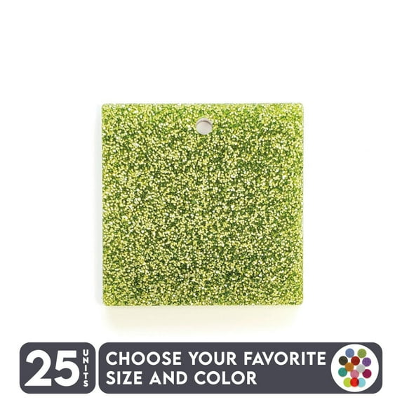 25 Units Acrylic Square Blanks with Hole 1/8" Thick - Glitter Colors - (Size 8") Made in USA