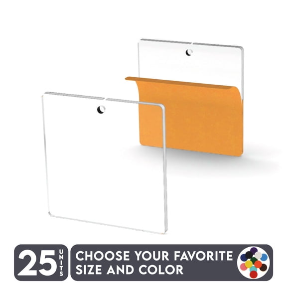 25 Units Acrylic Square With Hole 1/8" Thick – Clear or Solid Color – (Size 1") Made in USA