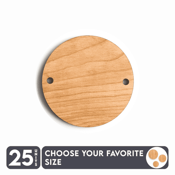 25 Units Wood Circle With Two Hole 3/16" Thick – Wood Color – (Size 2.5") Made in USA