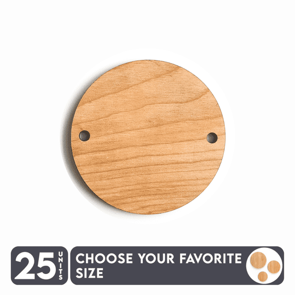 25 Units Wood Circle With Two Hole 3/16" Thick - Wood Color - (Size 4.5") Made in USA