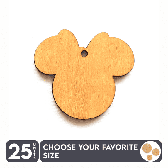 25 Units Wood Keychains Mouse Head 3/16" Thick – Wood Color – (Size 2.5") Made in USA
