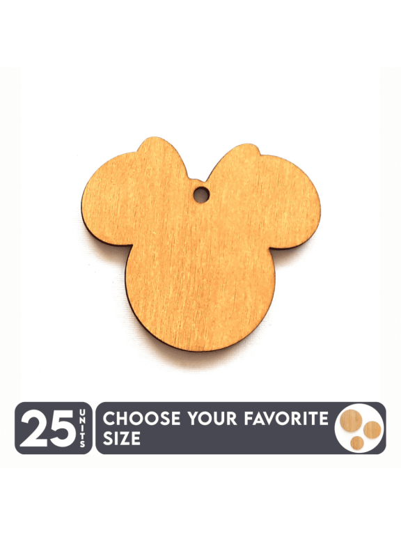 25 Units Wood Keychains Mouse Head 3/16" Thick – Wood Color – (Size 2.5") Made in USA