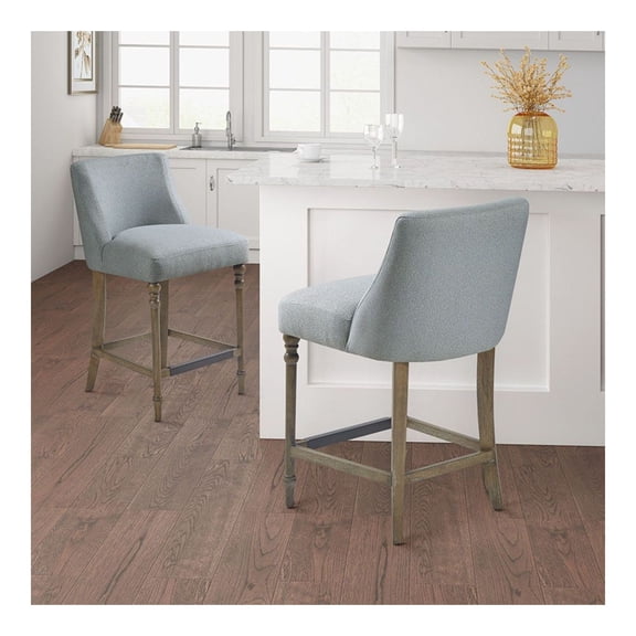 25" Upholstered Counter Stool - Turned Wood Legs, Standard Height Back, Kitchen & Dining Room - Martha Stewart Delaney Style