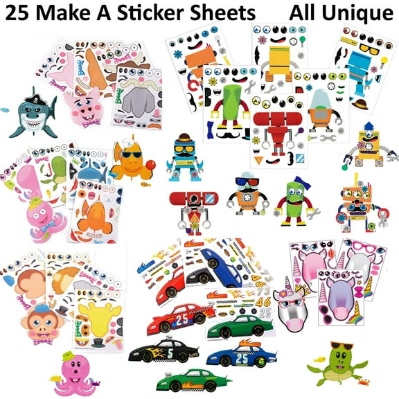 25 Variety Make A Sticker Scene Sheets- Great Stickers for Kid's Easter Basket, Stocking Stuffers & Preschool Crafts, Stickers for Kids