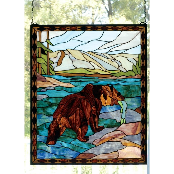 25"W X 30"H Grizzly Bear Stained Glass Window
