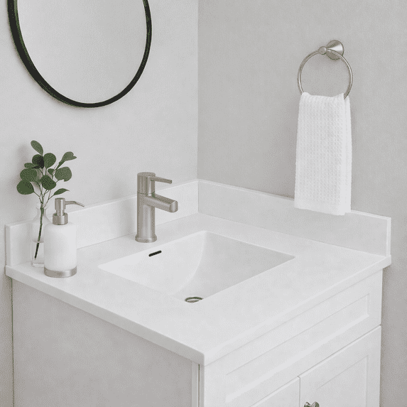 25" W x 22" D Solid Surface Polyurethane Resin Streamline Vanity Top With Sink, Durable, Consistent Color, Easy-to-Clean, Built-in Overflow
