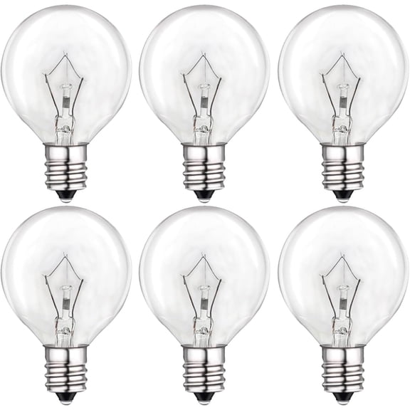 25 Watt Wax Warmer Bulbs, Light Bulbs for Full Size Scentsy Warmer, 6 Packs E12 Base Type G Bulb, Dimmable, Warm White, 120V G16 1/2 Bulbs for Candle Lamp