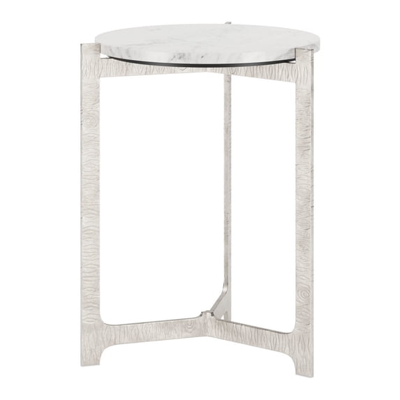 HomeRoots 576794 25 in. White & Silver Marble & Aluminum Round Cross Legs End Table