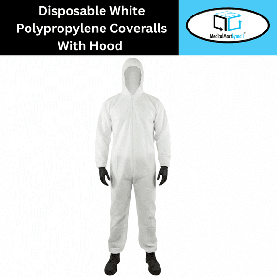 MMBM White PP 25G Disposable Coveralls with Elastic Hood, Cuffs, Ankles, Waist, 3XL 25 Pcs