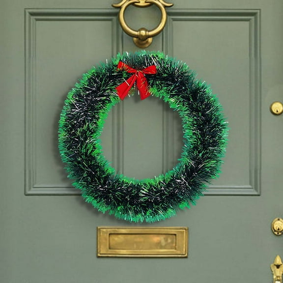 25" White & Green Artificial Christmas Wreath | Plastic Holiday Door Decor | 9.84" Diameter Indoor/Outdoor Wall Hanging Decoration | Includes Bow & Baubles
