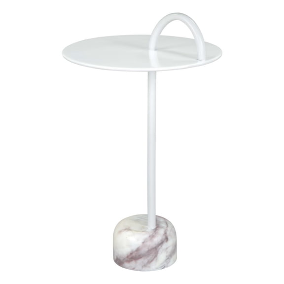 HomeRoots 556509 25 in. White Iron & Marble Round Pedestal End Table
