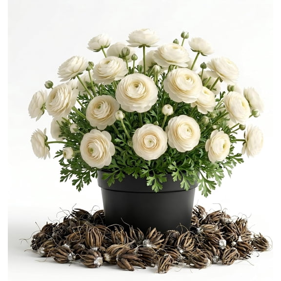 25 White Ranunculus Bulbs for Spring Planting, Summer Flowering Buttercup Corms Peony Ranunculus Flower Bulbs