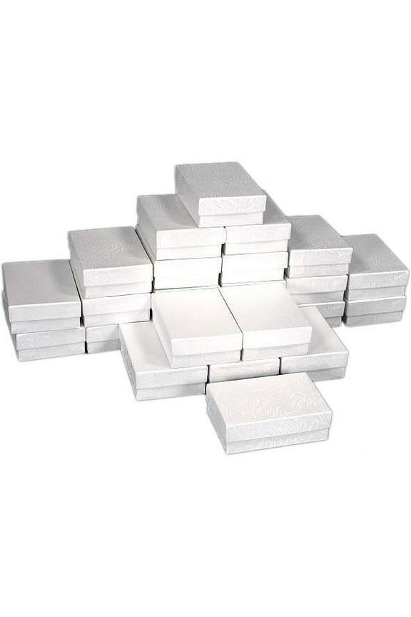 25 White Swirl Cotton Boxes Charm Jewelry Gift Displays 3.25"