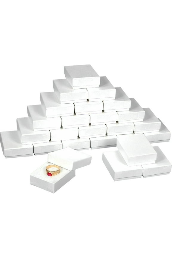 25 White Swirl Cotton Charm Jewelry Boxes Gift Display 2 1/8" x 1 5/8" x 3/4"