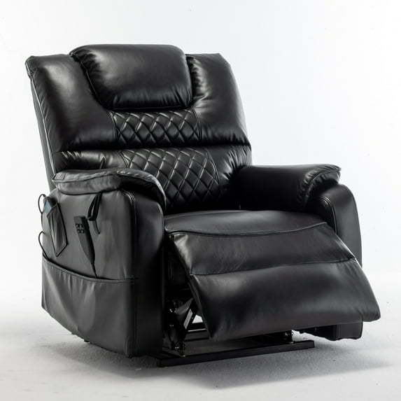 25'' Wide PU Leather Lounge Lift Chair for Elderly and All Body Types People, 180 Degree Lying Flat Electric Power Recliner Chair with 400 LBS Capacity, Black