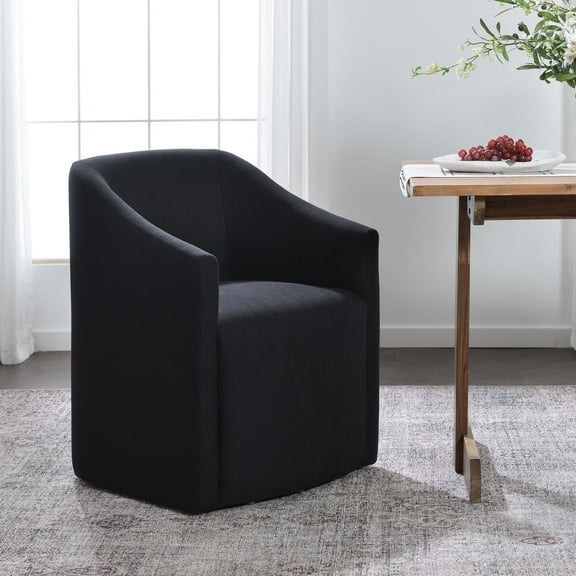 25" Wide Upholstered Dining Chairs with Casters Modern Performance Fabric Barrel Back Rolling Dining Armchair for Kitchen Dining Room Living Room (Black)