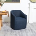 thumbnail image 1 of 25" Wide Upholstered Dining Chairs with Casters Modern Performance Fabric Barrel Back Rolling Dining Armchair for Kitchen Dining Room Living Room (Indigo), 1 of 10