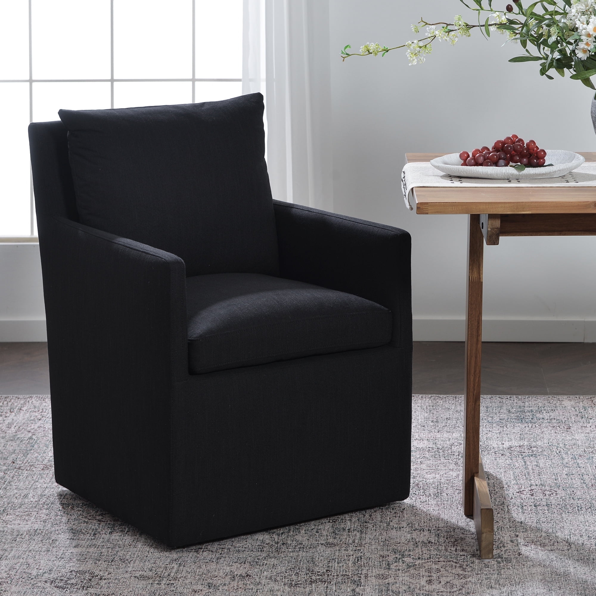 25" Wide Upholstered Dining Chairs with Casters Modern Performance