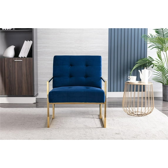 25'' Wide Velvet Tufted Upholstered Golden metal frame Accent Armchair, Stain-Resistant Performance Velvet Upholstery gold stainless steel frame, Stylish Contemporary Design, Blue