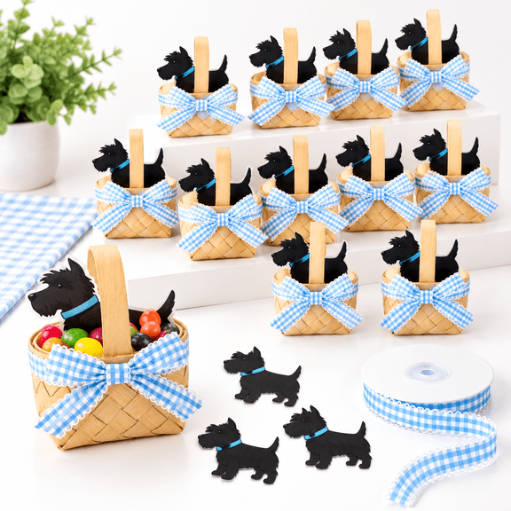 25 Wizard Theme Mini Woven Baskets DIY Party Favor Kit with Dog Silhouettes