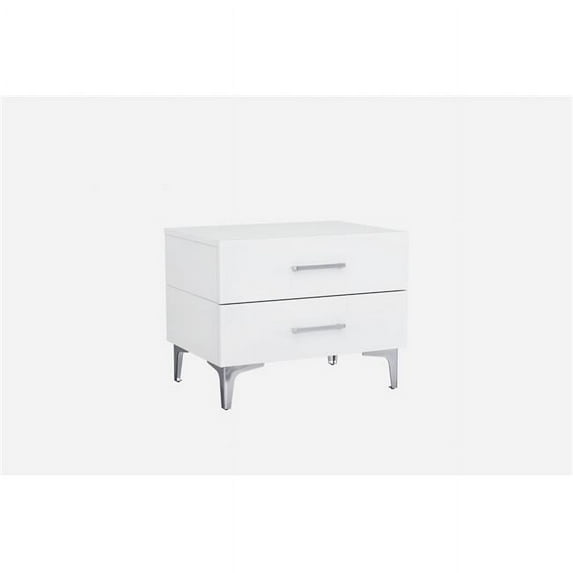 25" X 18" X 21" Gloss White Stainless Steel Nightstand