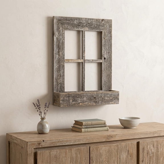 25" X 22" Gray Weathered Wood Window Frame With Planter