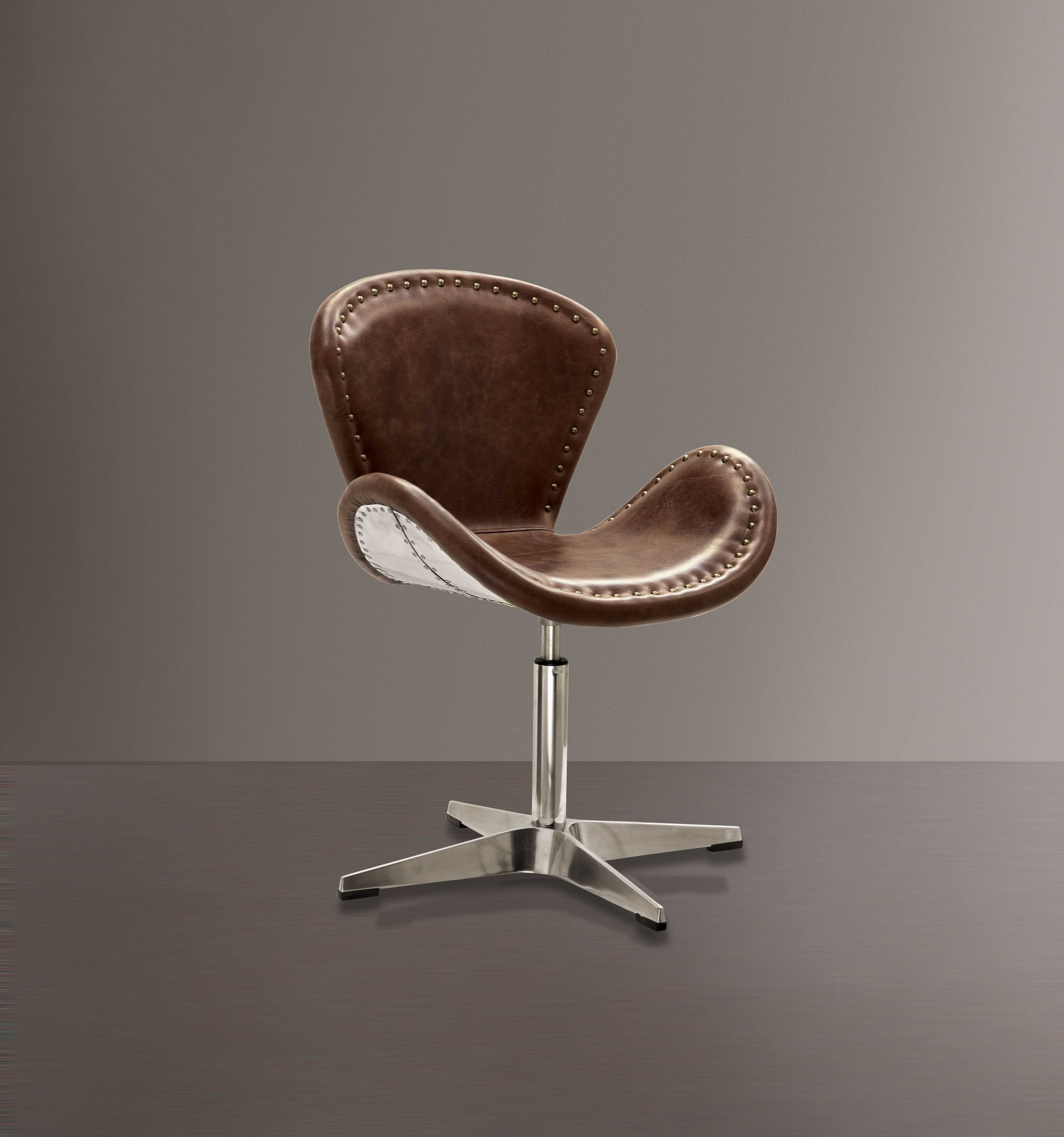 Retro Brown Faux Leather Swivel Accent Chair with Metal Frame