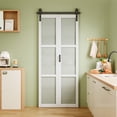 thumbnail image 1 of 25" X 84" 3-Lite Paintable Frosted Glass Bi-Fold Sliding Barn Door, Pre-Assembled Solid Core Panel Bifold Barn Door With Hardware Kit Included, Water-Resistant Primed White Finish(pantry,closet), 1 of 7