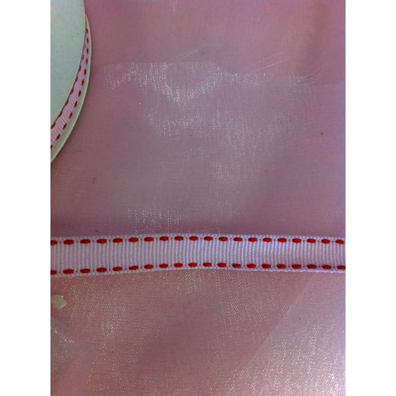 25 YARDS OF 3/8" GROSGRAIN WITH STITCHES PINK/RED