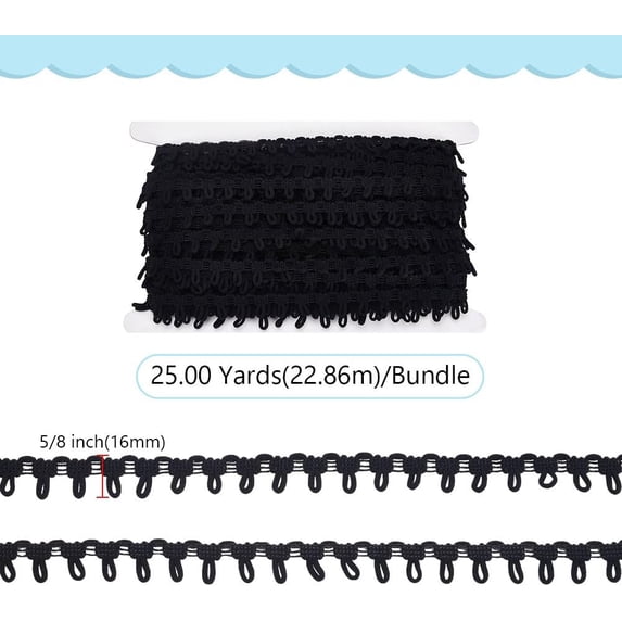 25 Yard(22.86m) Elastic Button Loop Trim Button Loop Black Braid Trim with Elastic Buttons Loops Buttons Braid Cord Buttonhole Lace Trims for Costume Crafts Sewing Wedding Bridal Dress Decor