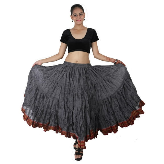 25 Yard American Tribal Style Dance Cotton Tiered Flounce Maxi Full Skirt (Grey)