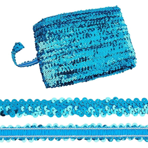 25 Yard Polyester with Paillette Lace Trim Ribbon Clothing Accessories Dodger Blue 3/4 inch(18mm)