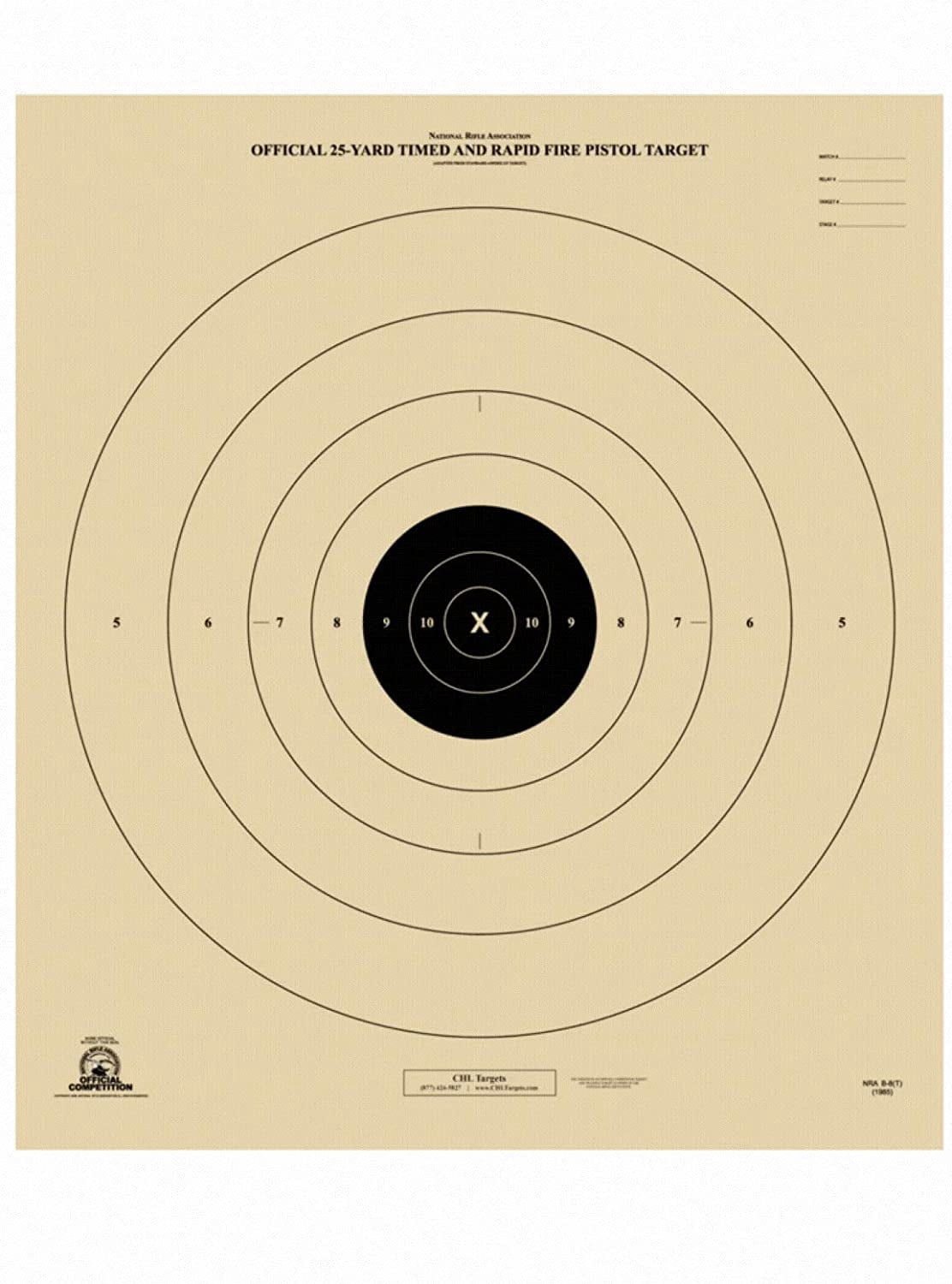 25 Yard, Timed and Rapid Fire Target, Official B-8 NRA Target, 21" x 24 ...