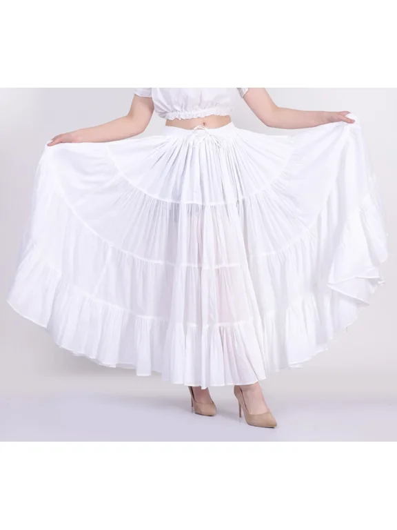 25 Yard Wevez Long Gypsy Tribal Cotton White Skirt 4 tier Elastic Waist Skirt