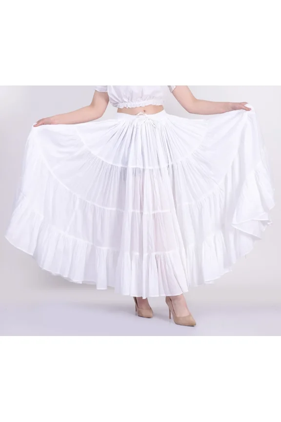 25 Yard Wevez Long Gypsy Tribal Cotton White Skirt 4 tier Elastic Waist Skirt