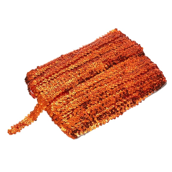25 Yards 0.8 Inch Elastic Sequins Trim Flat Sequin Strip Paillette Fabric Ribbon for Crafts DIY Fringe Sewing Orange