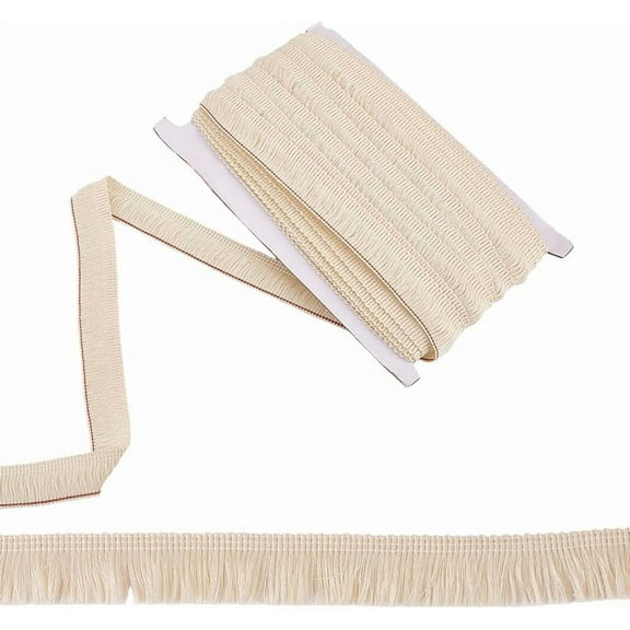 25 Yards 1 Inch Beige Tassel Braid Trim Roll by The Yard Solid Cream Vintage Decorative Knitted Fringe Lace Fibre Fabric Ribbon for Sewing Clothing Bag Home Embellishment DIY Craft Supply