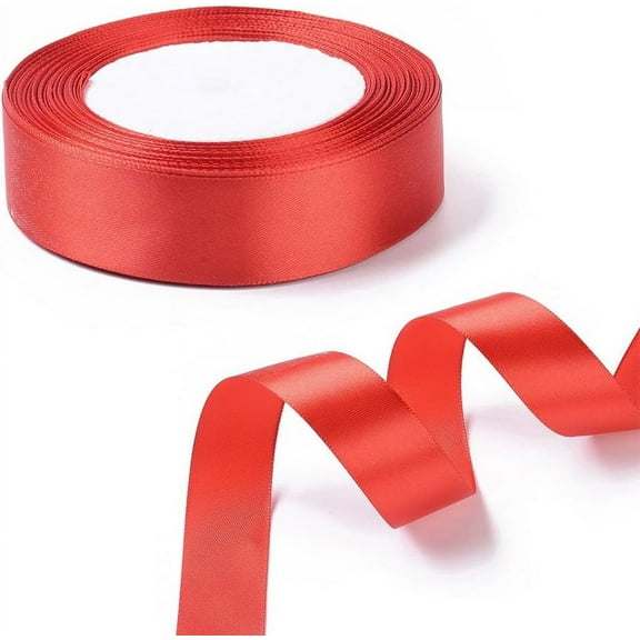 25 Yards 1 Inch Red Polyester Ribbon Classic Double Face Soft Satin Ribbon Bright Smooth Glossy Solid Silky Fabric Sewing Ribbons Bundle for Hair Braiding Christmas Wedding Gift Wrapping Diy